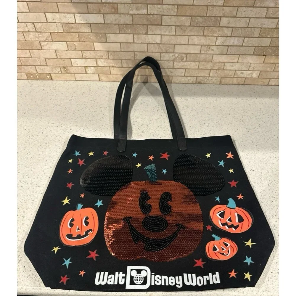 Walt Disney World Halloween black canvas‎ sequin pumpkin tote bag